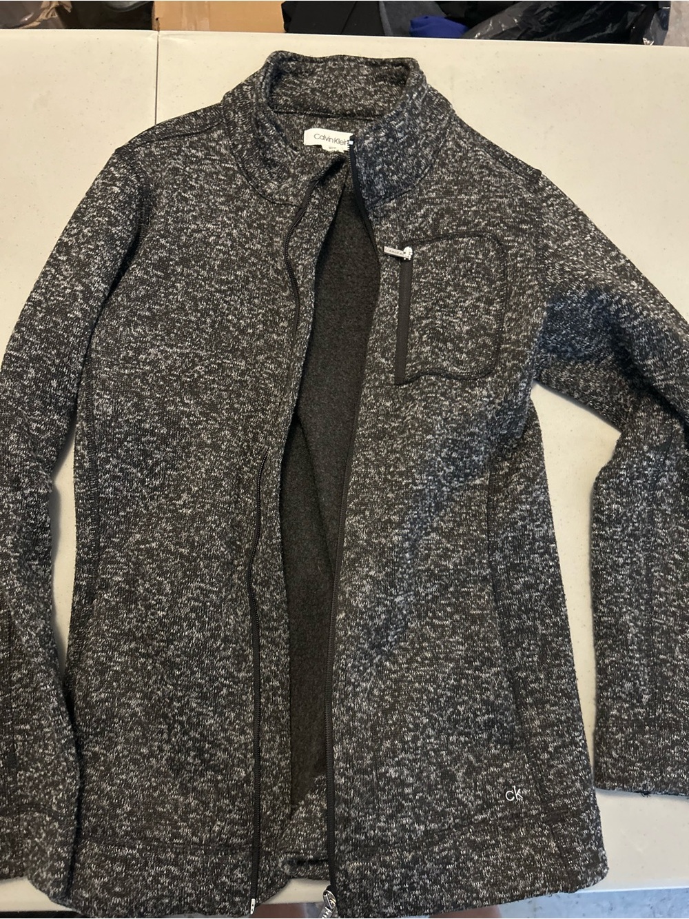 Calvin Klein Men's Marled Charcoal Full-Zip Sweater Jacket